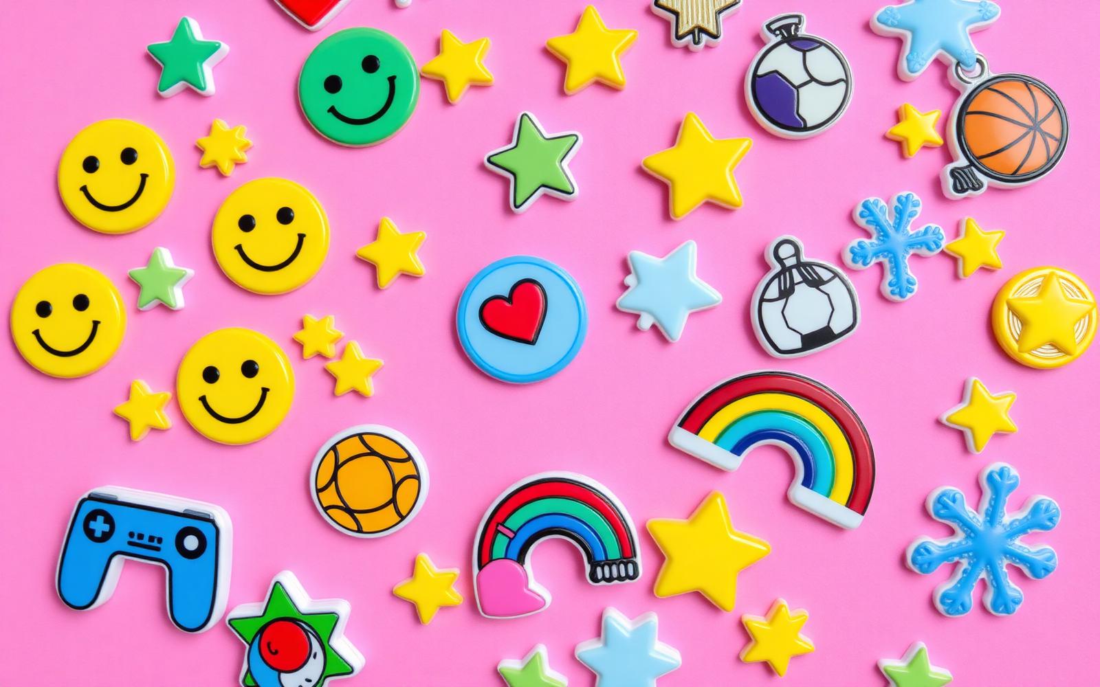 Colorful charms lined up ready to snap on